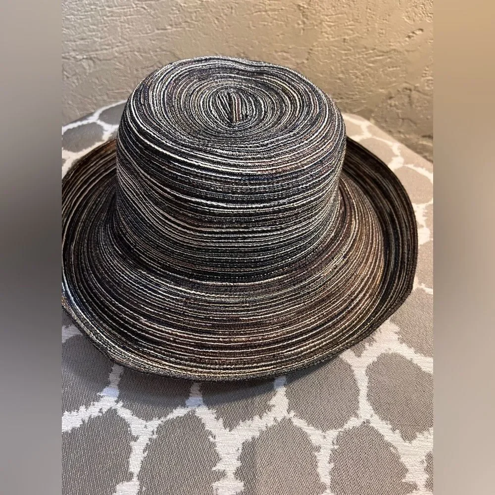 Kooringal Striped Black Brown Taupe Women's Hat made in Australia sized 58cm